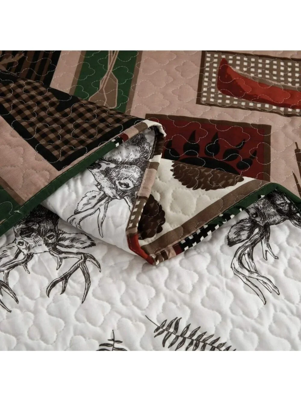 Reversible Rustic Lodge Quilt Set King Size - Moose Bear Cabin Bedding, 3 Pcs